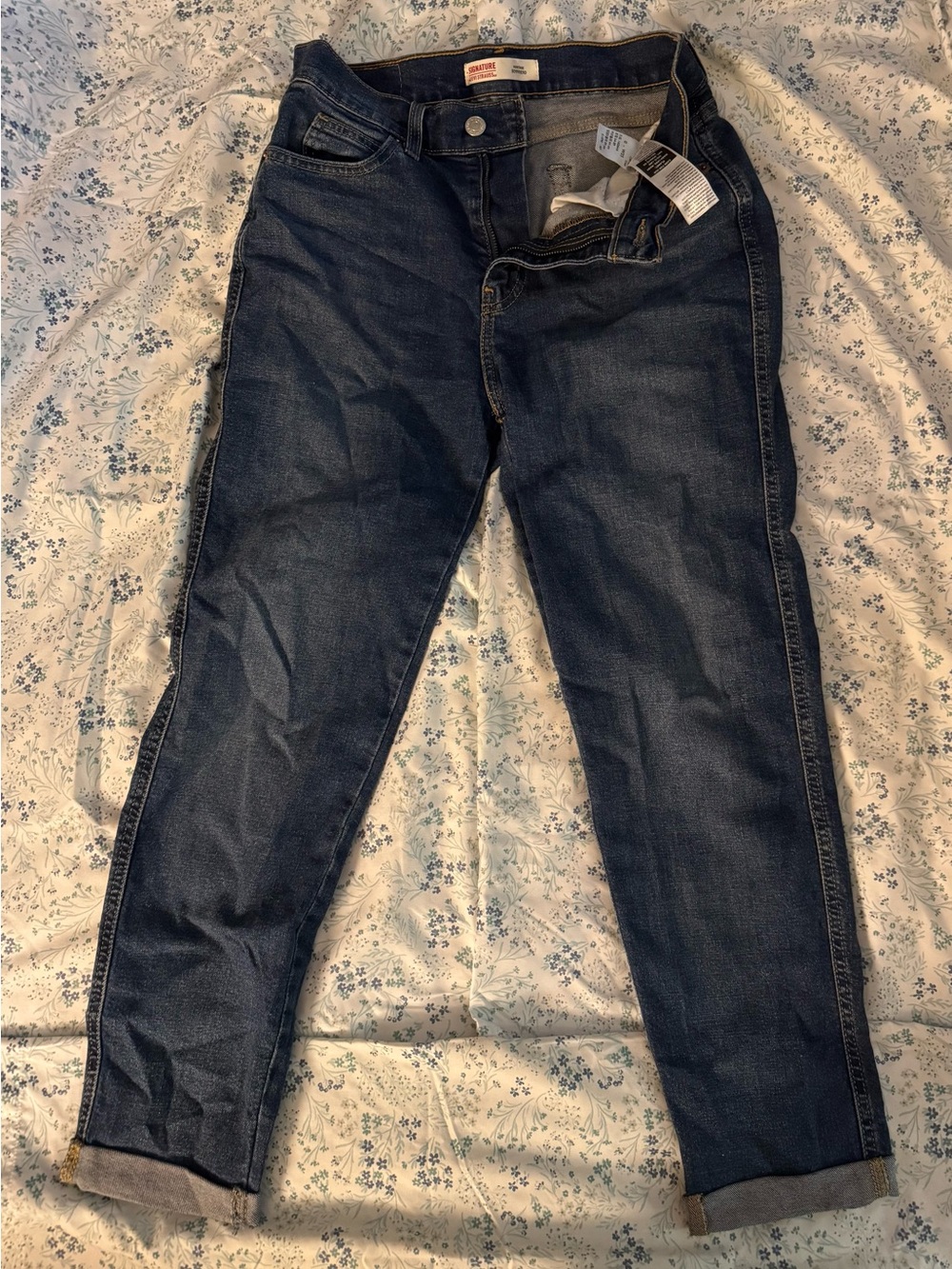 Women's Dark Blue Denim Capris - Classic Stretch Fit